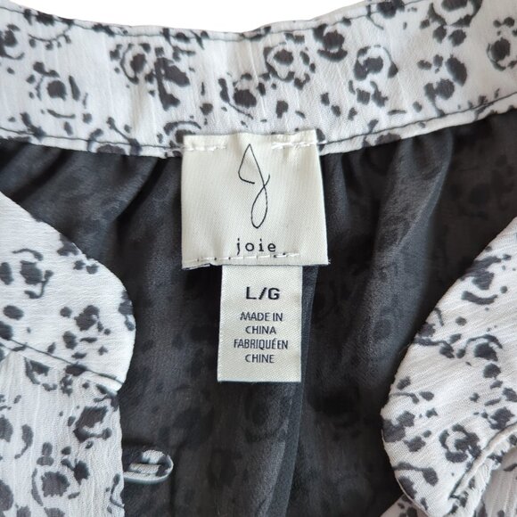 Joie Caillie Black & White Floral Chiffon Peasant Top Blouse Puff Sleeves V-Neck - Picture 4 of 13